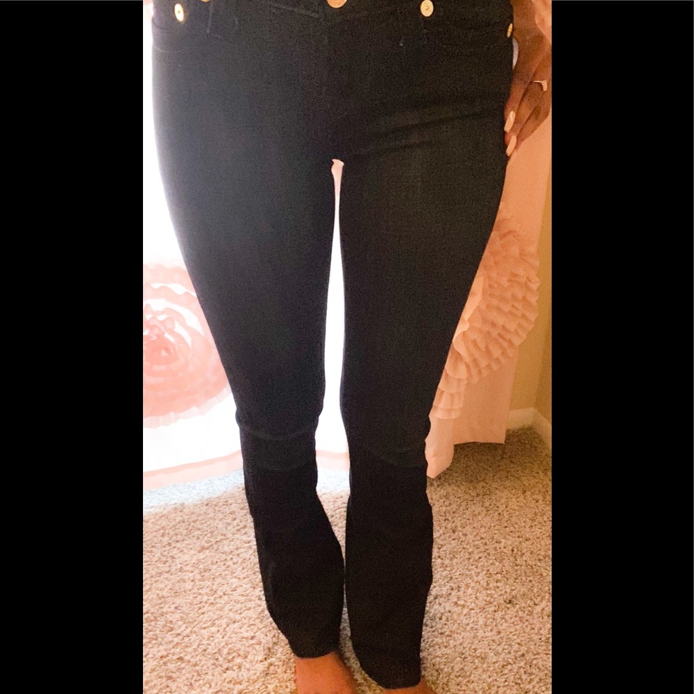 Tru Religion, indigo denim, gold accents
